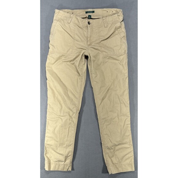Lauren Ralph Lauren Pants Womens Sz 10 Beige Straight Cargo Chore Work Casual - Picture 1 of 14